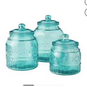 The Pioneer Woman Cassie Glass Canister 3 Pc Set, Teal